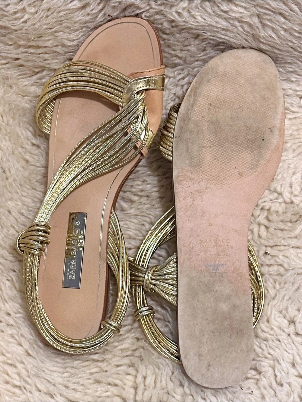 Zara Metallic Gold Braided Flat Sandals - Picture 5 of 7